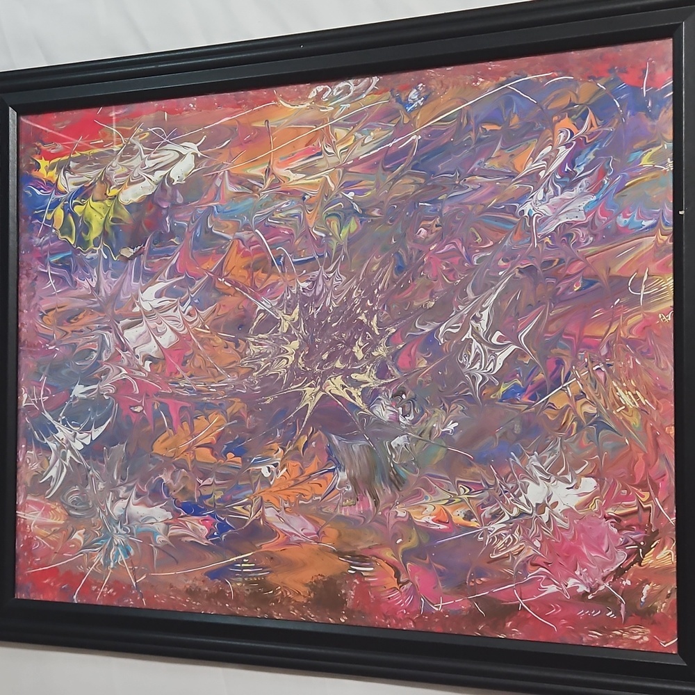 Hand Crafted Original Acrylic Pour Painting  The First One Upcycled Framed 16x20 - Picture 13 of 17